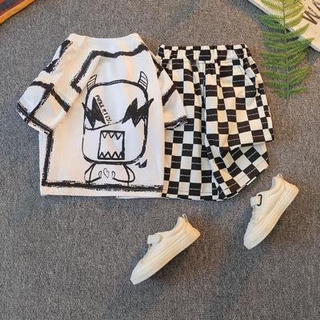 💞ข้อเสนอในเวลา จำกัด Qiaoyanxing Boys Summer Suit 2021 New Western Style Children Short Sleeve Two-Piece Tide Treasure