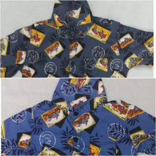 เสื้อเชิ้ตเด็กลายสแตมป์ ลายชัดสีสด ผ้าคอตตอล