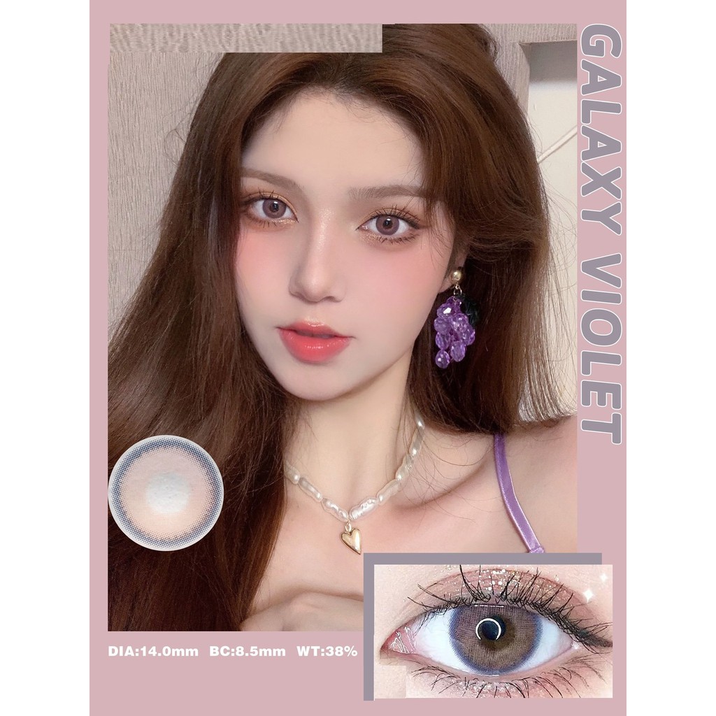 (1คู่)RLKHUA Series,ColorPinto Brand,14.2mm, Gdia:13.5mm,(Grade0-8),คอนแทคเลนส์รายปีใช้(สีม่วง)