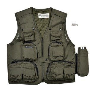 cm016-สีเขียว เสื้อกั๊กช่างภาพ  พร้อมที่ใส่ขวดน้ำ