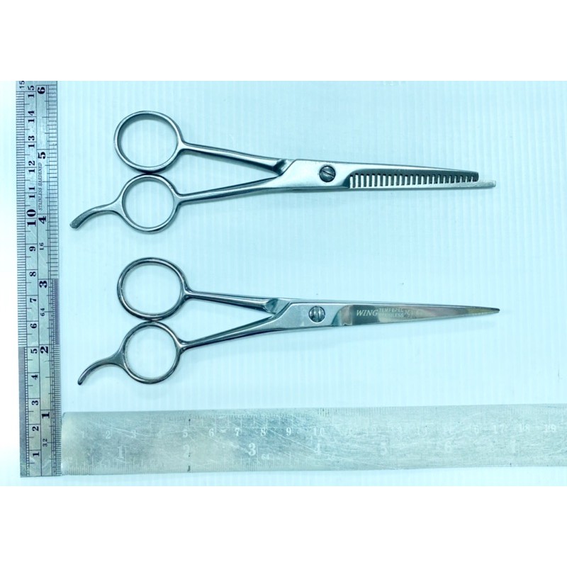 Wing กรรไกรตัดผม ซอยผม  ผลิตสแตนเลส ตัด,ฟัน 5”,6.5”,7”,7.5” นิ้ว hair scissors ซองส้ม