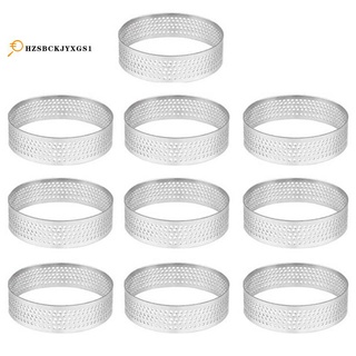 10 Pack Stainless Steel Tart Ring, Heat-Resistant Perforated Cake Mousse Ring, Round Ring Baking Doughnut Tools, 5.9cm