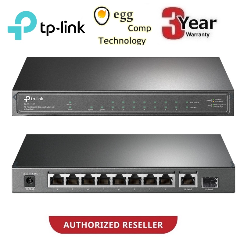 TP-LINK JetStream 10-Port Gigabit Smart Switch พร้อม 8-Port PoE+(VLAN/QOS/L2+ คุณสมบัติ/1 ช่อง Gigab