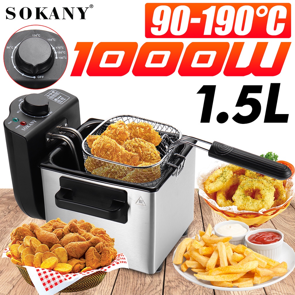 เครื่องทอดไฟฟ้า 1000W ขนาด 1.5 ลิตร ปรับอุณหภูมิได้ สําหรับทอดไก่ทอด