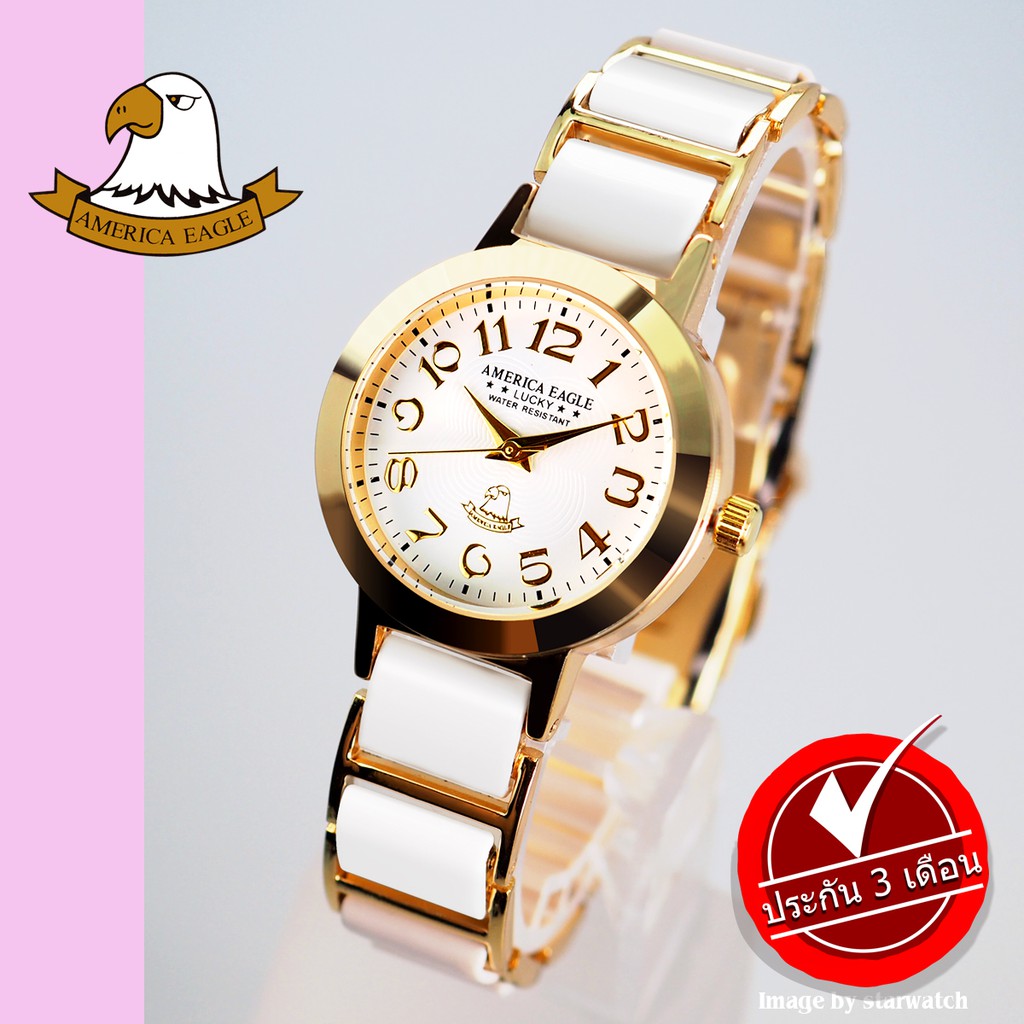 นาฬิกา AMERICA EAGLE สำหรับผู้หญิง สายสแตนเลส รุ่น AE037L –  WhiteGold/ White