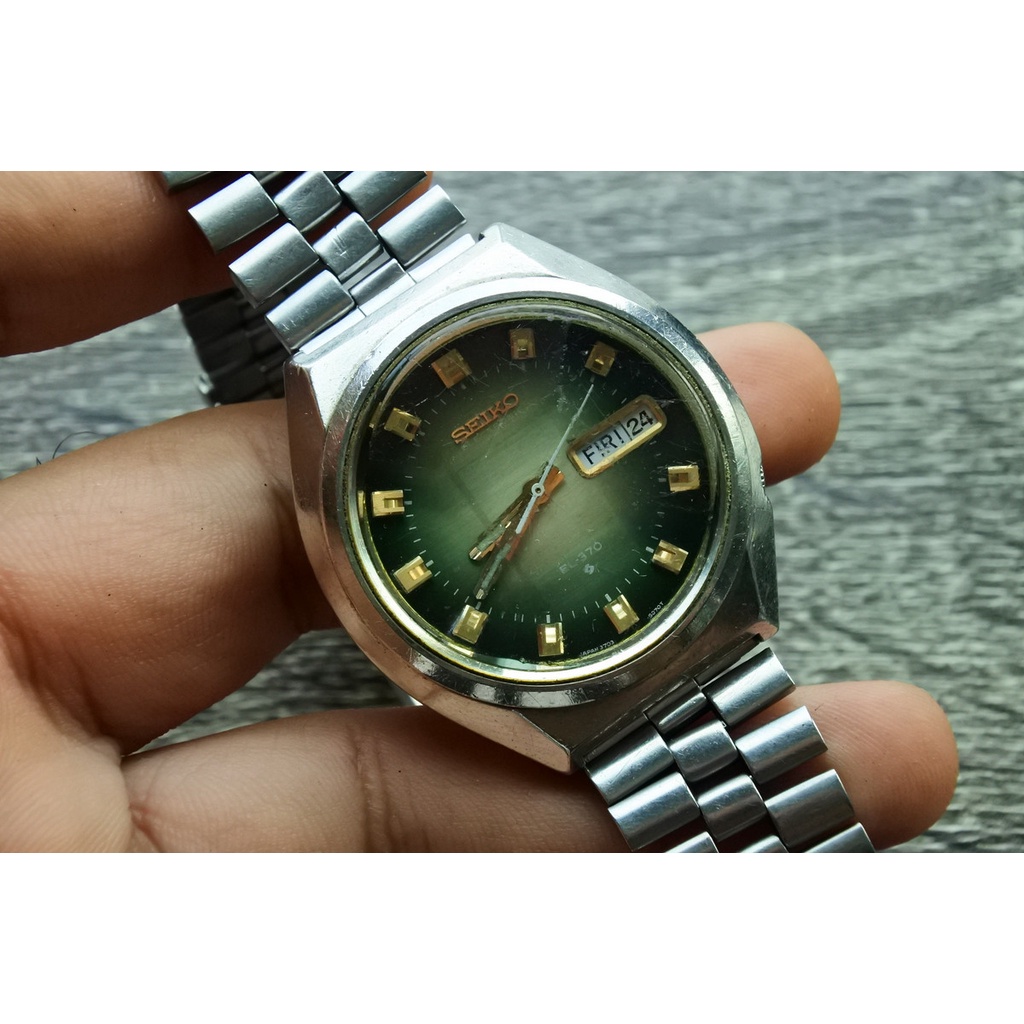 นาฬิกา Vintage มือสองญี่ปุ่น SEIKO ELNIX ระบบ AUTOMATIC ผู้ชาย ทรงกลม กรอบเงิน หน้าปัดสีเขียว หน้าปัด 28mm
