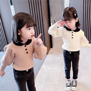 เสื้อท็อปแขนยาว ผ้าถัก แฟชั่นฤดูใบไม้ร่วง สําหรับเด็กผู้หญิง