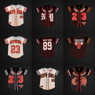 เสื้อเบสบอล ติดกระดุม มีกระดุม เสื้อวินเทจ เสื้อแฟชั่น Baseball Chicago bull เสื้อคลุม มีกระดุม แขนสั้น ny