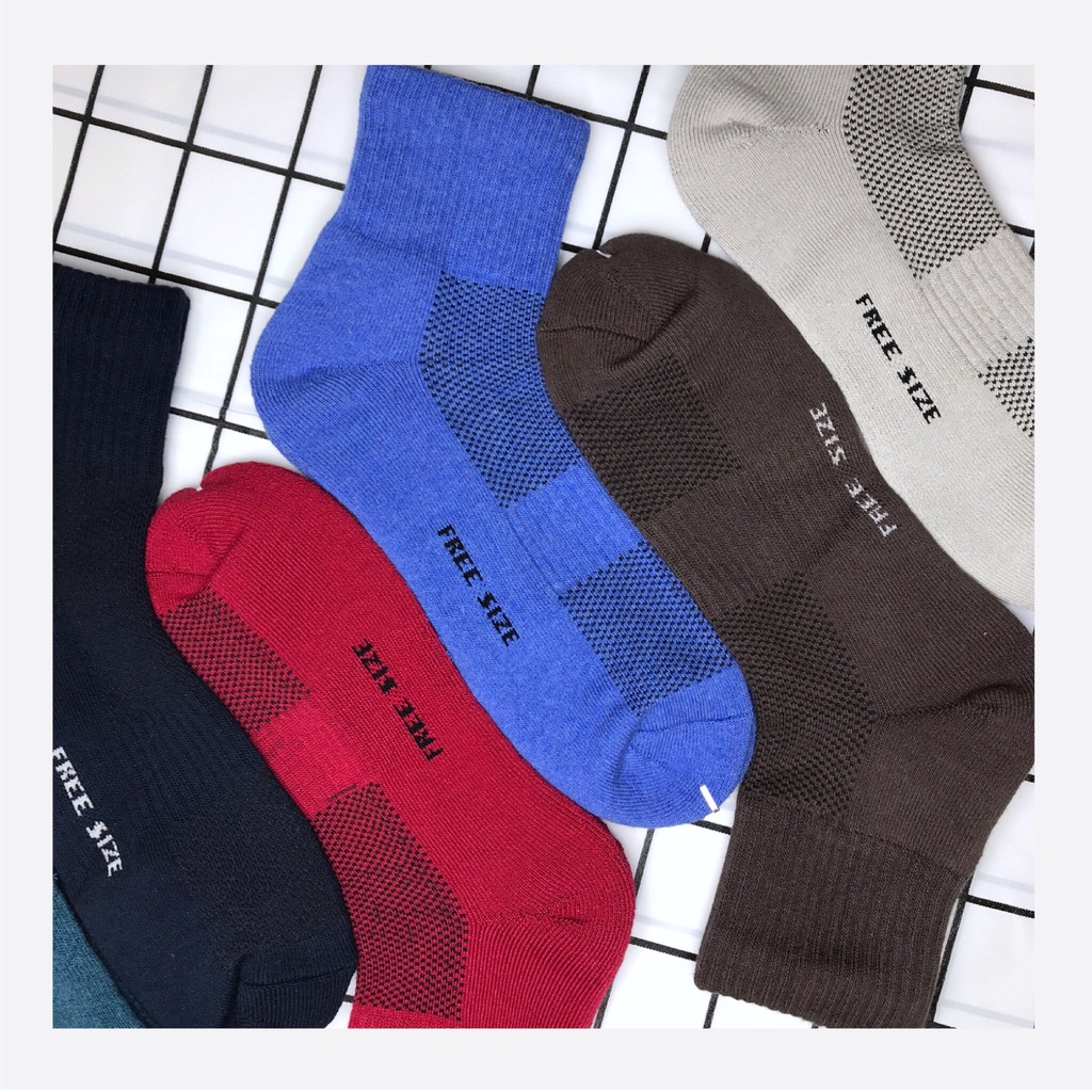 NEW ถุงเท้าข้อกลาง สีแดง พื้นหนา เนื้อผ้า Cotton ( คุณภาพดี ) #4