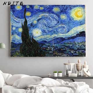 โปสเตอร์ผ้าใบ พิมพ์ลาย Van Gogh Starry Night Abstract สไตล์โมเดิร์น สําหรับตกแต่งห้องนั่งเล่น