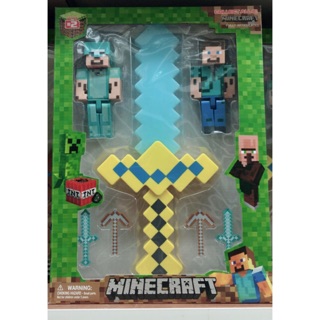 มายคราฟ อาวุธดาบและขวานมายคราฟ(minecraft) มีเสียง มีไฟ พร้อมโมเดล2ตัว