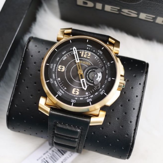 DZT1004 Mens Diesel ON Hybrid Smartwatch Gold Tone Stainless Steel Black Leather Band  นาฬิกาไฮบริด 