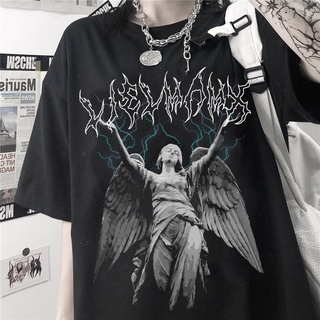 เสื้อยืด พิมพ์ลายตัวอักษร Emo Lightning Angel สไตล์เกาหลี ฮิปฮอป แนวสตรีท ฮาราจูกุ โกธิค สําหรับผู้หญิง Y2k