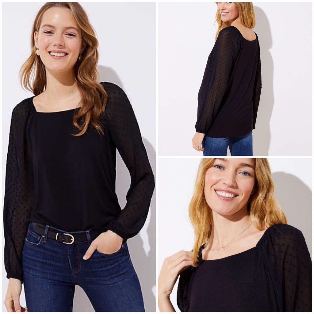 Original Women& 39;s LOFT Swiss Dot Sleeve Top Blouse