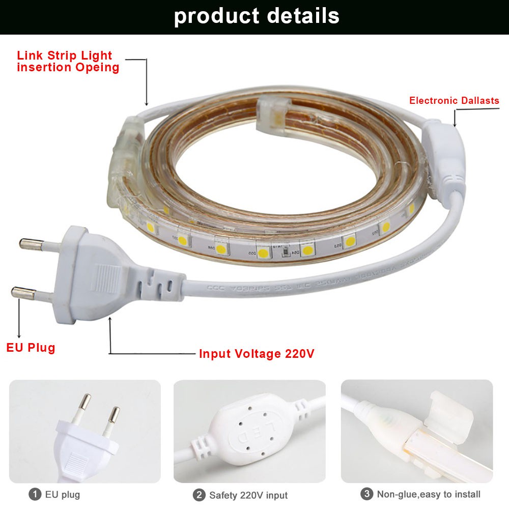 สายไฟ LED 220V SMD 5050 5050 กันน้ํา 1 เมตร 2 เมตร 3 เมตร 4 เมตร 5 เมตร 10 เมตร