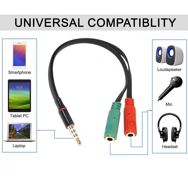 สาย 3.5mm Mic+Headphone Splitter Audio Cable 3.5mm splitte Aux Cable Cord for Computer Microphone Ce
