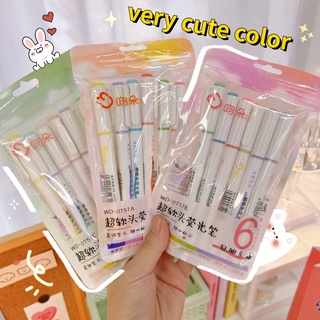 Yoyo ปากกาไฮไลท์ 6 สี สีมาครอน หัวนิ่ม นวัตกรรม สีน้ํา อุปกรณ์เครื่องเขียน สําหรับนักเรียน