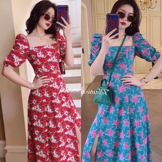 พร้อมส่ง Maxidress เดรสลายดอกไม้ แขนตุ๊กตา กระโปรงยาว งานป้ายypy