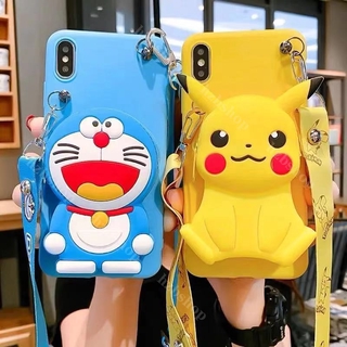 เคสโทรศัพท์ซิลิโคน TPU แบบนิ่ม ลายการ์ตูนปิกาจู โดราเอมอน มีกระเป๋าสตางค์ สําหรับ Samsung Galaxy A21S A02S A12 A32 A42 A52 A72 A11 A21 A31 A41 A51 A71 5G A10E A20E M11 A01 M01 A2 Core