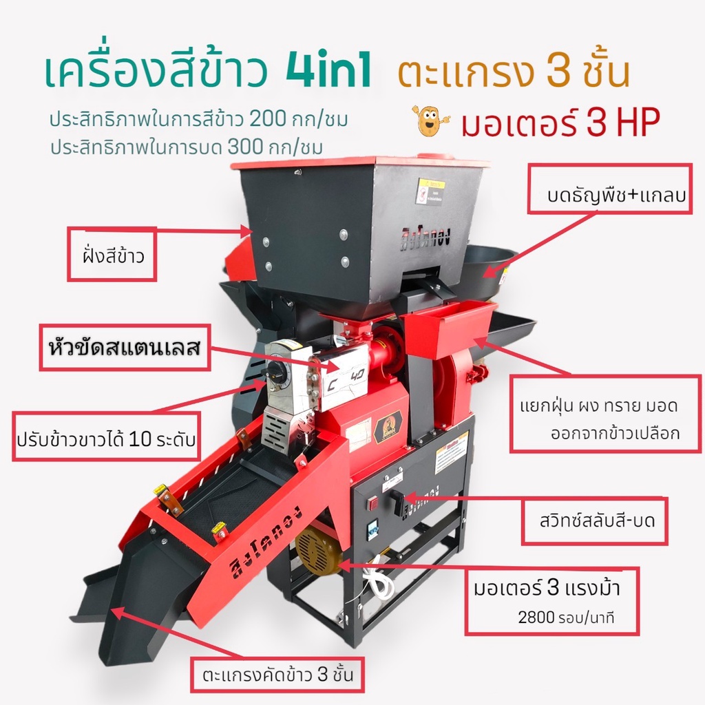 เครื่องสีข้าว สิงโตทอง 8 ฟังก์ชัน รุ่น TST5.0-PLUS เครื่องสีข้าวขนาดเล็ก (04-1749)