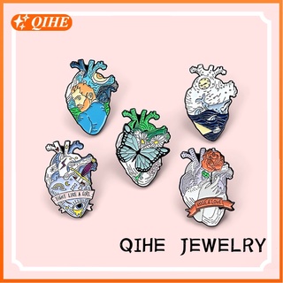 Organ Heart Collection Enamel Pin Van Gogh Starry Night Wave Universe Broken Hug Rose Brooch Bag Lapel Pin Badge Jewelry Gift