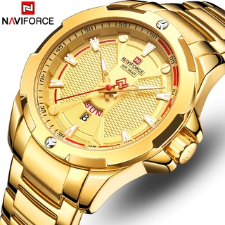 Naviforce ใหม่นาฬิกาข้อมือควอตซ์สแตนเลสหรูหรากันน้ําสําหรับผู้ชาย