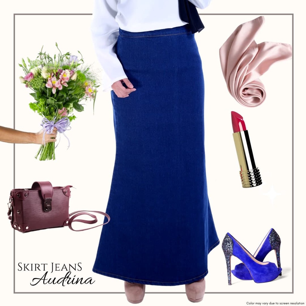 กระโปรง Jean Muslimah Audrina Skirt Jean Labuh Duyung Cut