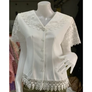 เสื้อลูกไม้คนแก่ ตัดดอก รุ่น ปกบัว