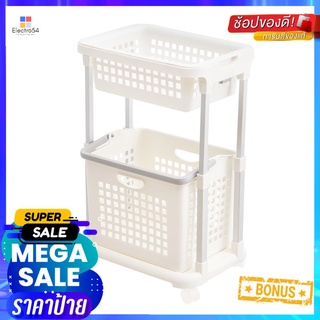 ตะกร้าผ้าเหลี่ยมมีล้อ 2 ชั้น PLIM PW608 สีขาว2-TIER RECTANGULAR LAUNDRY BASKET WITH WHEELS PLIM PW608 WHITE