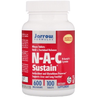 ((พร้อมส่ง)) Jarrow Formulas, N-A-C Sustain, N-Acetyl-L-Cysteine, 600 mg, 60 Tablets