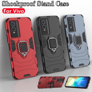 เคสโทรศัพท์กันกระแทกสำหรับ วีโว่ Vivo Y76 Y 76 VIVOY76 V2124 5G Hard Stand Phone Case เคสโทรศัพท์แบบแข็งสไตล์เมชา เคสแหวนสีดำ เคสโทรศัพท์แบบตั้งได้ เคสกันกระแทกด้านหลังแบบกันตก