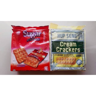 ขนมปังกรอบ ตรา HUP SENG ฮับเส็ง ครีมแครกเกอร์ ชูการ์แครกเกอร์ 225 กรัม Hup Seng Cream Crackers &amp; Sugar Crackers