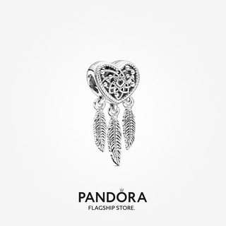 Pandora เครื่องรางดักฝัน รูปหัวใจ และขนนกสามแฉก สําหรับของขวัญวันเกิดผู้หญิง p825