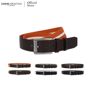 Louis Montini Canvas belt เข็มขัดหนังแท้ เข็มขัดหนังวัวแท้ เข็มขัดผ้าแคนวาสผสมหนังวัวฟลูเกรน MCT16