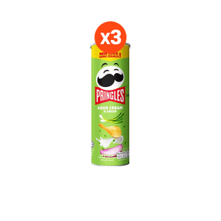 PRINGLES พริงเกิ้ล มันฝรั่งทอดกรอบ รสซาวครีมและหัวหอม 107 กรัม (ทั้งหมด 3 ชิ้น)