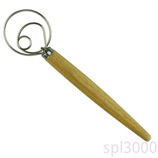 SPL-13 Wooden Handle Flour Coil Mixer Egg Beater Flour Stick Kitchen Baking Gadgets Stainless Steel Manual Egg Beaters"