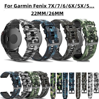 สายนาฬิกาข้อมือซิลิโคน ลายพราง สําหรับ Garmin Fenix 7 6 5 Garmin Instinct 2 Fenix 6X 7X 5X Descent MK2 1 D2 Forerunner 255 965 955 945