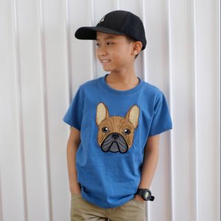 เสื้อเด็ก Kid Tshirt งานปัก ลาย หมา French Bulldog ผ้านิ่ม COTTON 100%