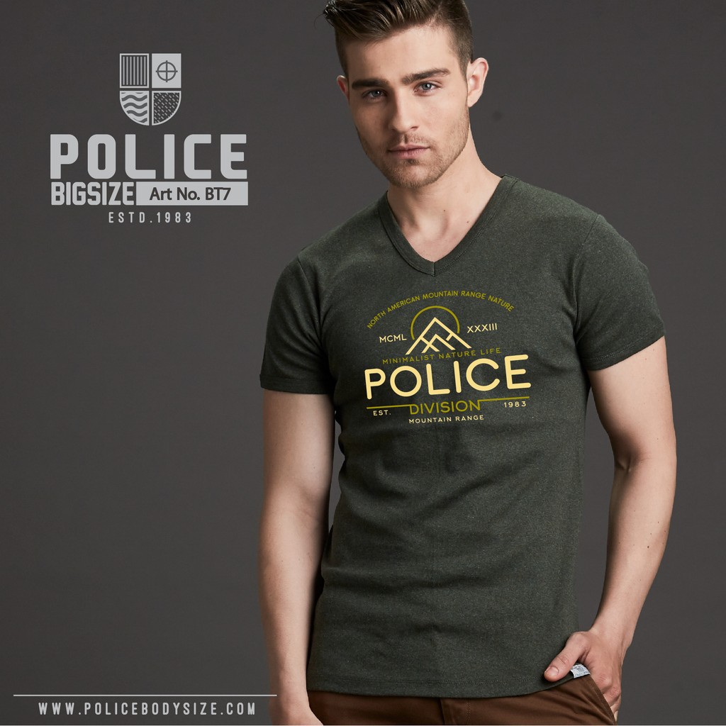 Police Bigsize เสื้อยืด คอวี รุ่น Topdyed สีกรม,เขียว,ครีมBT7