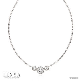 Lenya Jewelry สร้อยคอเงินแท้ 925 ชุบโรเดียม ดีไซน์วงกลม สุดคลาสสิค ประดับด้วย White Topaz งดงาม หรูหรา