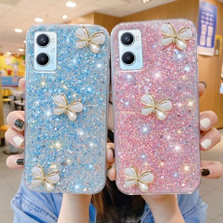 เคสโทรศัพท์มือถือ OPPO A96 2022 ซิลิโคนนิ่ม แบบใส ลายผีเสื้อ แต่งกลิตเตอร์ แวววาว สําหรับ