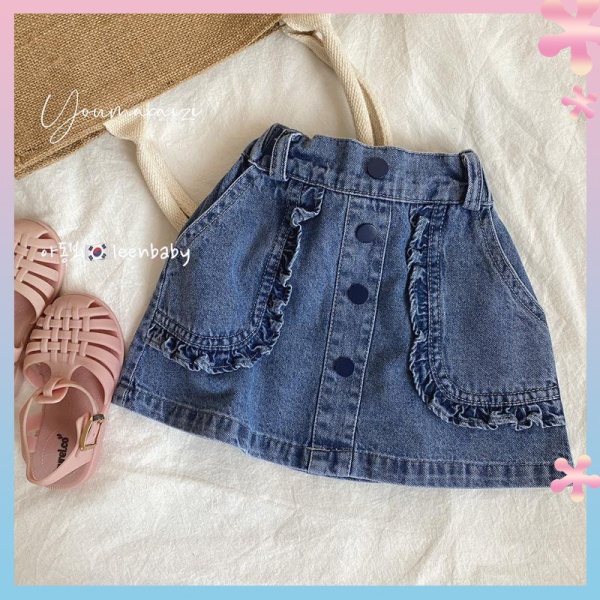 Children's 2022 spring summer autumn New girls' agaric lace denim skirt female baby Korean style all-match denim skirt