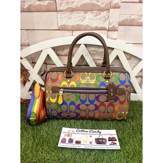 COACH แท้ 💯% COACH CA615 ROWAN SATCHEL IN RAINBOW SIGNATURE CANVAS