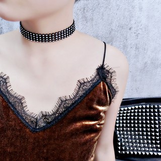 สร้อยคอ Choker แฟชั่น พลอย rhinestone ใส ล้อมกรอบสีดำ ยาว 32 ซม. 1 เส้น