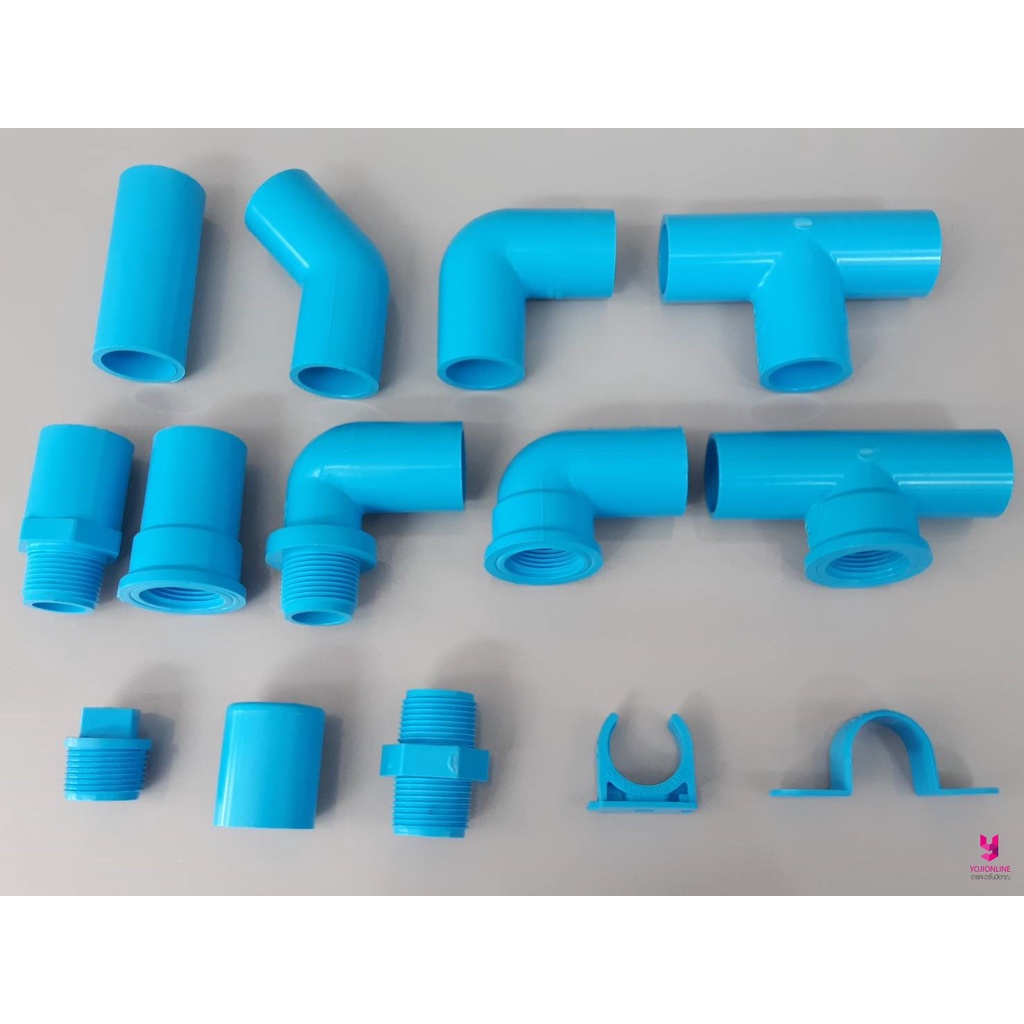 YOJI ONLINE อุปกรณ์พีวีซี 3/4″ ข้อต่อพีวีซี PVC ข้อต่อตรง สามทาง ข้องอ 90 ข้องอ 45 กิ๊ปจับท่อ คลิปก้ามปู(6หุน) SCG ช้าง