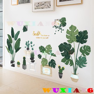 【wuxiang】สติกเกอร์ Pvc ขนาดใหญ่ สีเขียว สําหรับตกแต่งผนังบ้าน 2 ชิ้น ต่อชุด