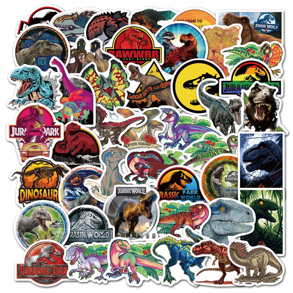 50 ชิ้น Jurassic Park ภาพยนตร์ไดโนเสาร์คลาสสิกสติกเกอร์กันน้ํา PVC