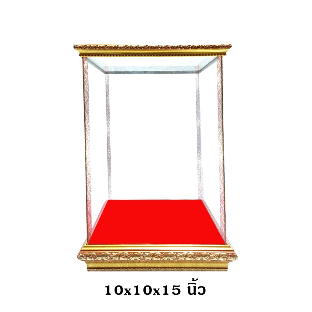 ตู้กระจก(ใส่พระขนาด 10x10x15 นิ้ว) ขนาดภายนอก 29x29x44 ซม. กรอบไม้สีทอง