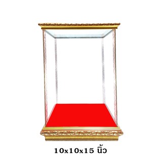 ตู้กระจก(ใส่พระขนาด 10x10x15 นิ้ว) ขนาดภายนอก 29x29x44 ซม. กรอบไม้สีทอง