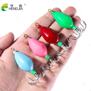 Hengjia เหยื่อตกปลาหมึก แบบแข็ง เรืองแสง Pvc 50.6 กรัม 5 สี 1 ชิ้น Squid Jig Hook color Random